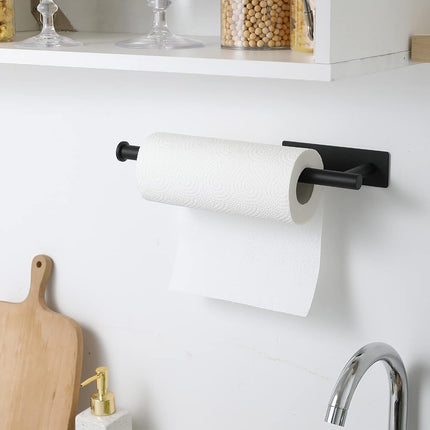 theaoo Under Cabinet Paper Towel Holder for Kitchen, Adhesive Towel Roll Rack for Bathroom,Wall Mounted Matte Black, SUS304 Stainless Steel