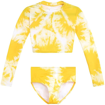 Kanu Surf Conjunto de natación de dos piezas para niñas, manga larga, protección solar UPF 50, color amarillo Beach Girl, 14-16