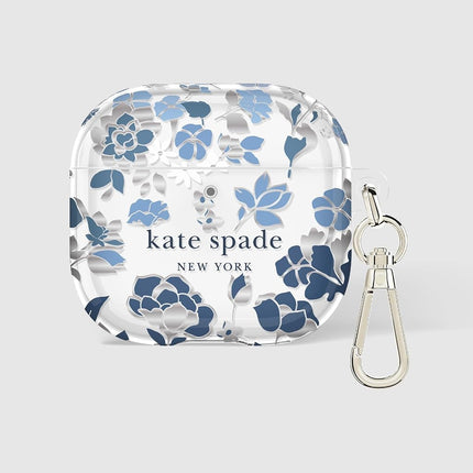 Kate Spade New York AirPods 4 Protective Case with Keyring Ring - Flower Bed Blue Compatible with AirPods 4th Generation
