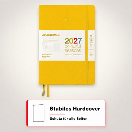 LEUCHTTURM1917 Weekly Calendar & Notebook Dotted Medium (A5) 2027, Colourful Seasons Yellow, English, Hardcover, Calendar Overview 2026/2027/2028, Planning Overview 01.27-12.28, Project Planner