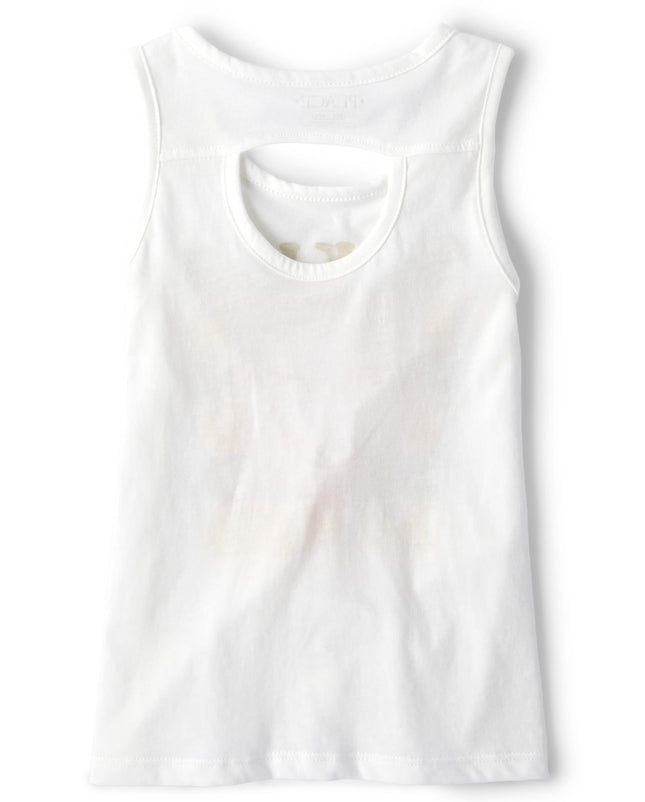 The Children's Place Girls' Sleeveless Graphic Tank Top, Simply White, 14