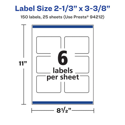 Avery Durable Waterproof Rectangle Labels with Sure Feed, 2-1/3" x 3-3/8", 150 Oil and Tear-Resistant Waterproof Labels, Print-to-The-Edge, Laser/Pigment-Based Inkjet Printable Labels