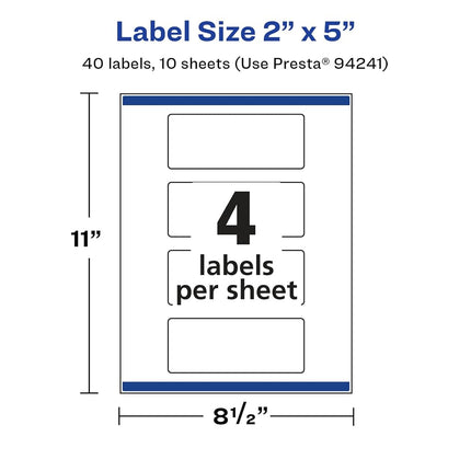 Avery Glossy White Rectangle Labels with Sure Feed, 2" x 5", 40 Glossy White Labels, Print-to-The-Edge, Permanent Label Adhesive, Laser/Inkjet Printable Labels