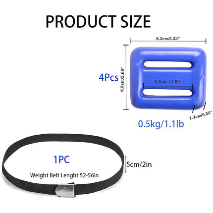 Dive Weights for Scuba Diving Weight Belt,Vinyl Scuba Weights, Coated Dive Weights,Coated Lead Diving Weights, Dive Belt Weights for Freediving (Blue：4 Dive Weights + Belt, 1.1lb / 0.5kg)
