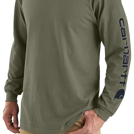 Carhartt Men's Loose Fit Heavyweight Long-Sleeve Logo Sleeve Graphic Closeout T-Shirt, Dusty Olive, XS
