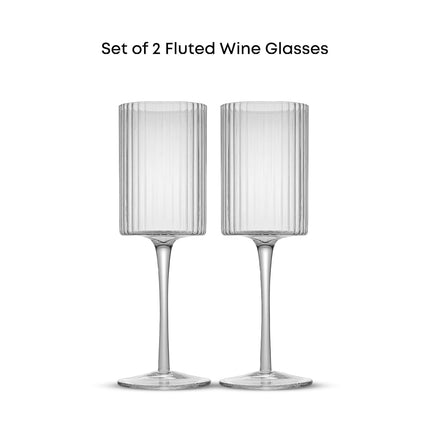 JoyJolt Fluted Stemmed Wine Glasses Set of 2-11.5oz Vintage Style Drinking Glasses for White Wine or Cocktails