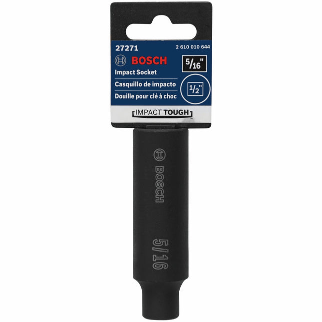 BOSCH 27271 5/16 in., 1/2 in. Shank Impact Tough Deep Well Socket for Applications in High Torque Driving and Fastening