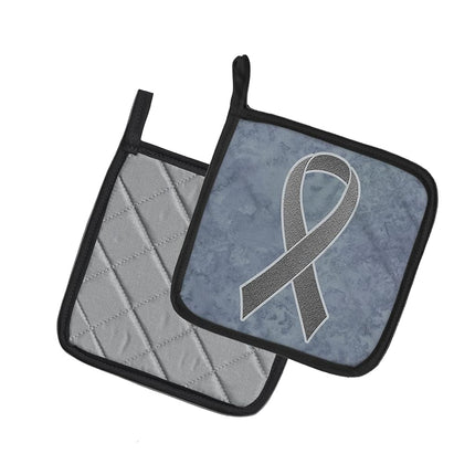 Caroline's Treasures AN1211PTHD Grey Ribbon for Brain Cancer Awareness Pair of Pot Holders, Kitchen Heat Resistant Pot Holders Sets Oven Hot Pads for Cooking Baking BBQ,