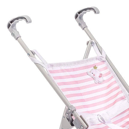 Jc Toys - Umbrella Foldable Pram for Dolls up to 45 cm Ideal for Playing and Walking White and Blue Striped Elephant Decoration Designed by Berenguer, +2 Years Old