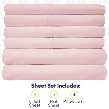 Sweet Home Collection Queen Sheets Pale Pink - 6 Piece 1500 Supreme Collection Fine Brushed Microfiber Deep Pocket Queen Sheet Set Bedding - 2 Extra Pillow Cases, Great Value