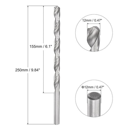 uxcell 12mm Twist Drill Bits, High-Speed Steel Straight Shank Extra Long Drill Bit 250mm Length for Wood Plastic Aluminum