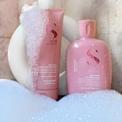 Alfaparf Milano Semi Di Lino Nutritive Low Shampoo - Sulfate, Paraben, Paraffin Free - Moisturizes, Hydrates, and Adds Glossy Shine - 8.45 oz