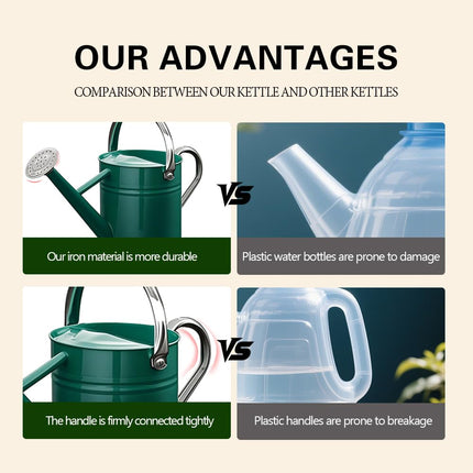 SunnyTong Metal Watering Can for Outdoor and Indoor Plants, Watering Can Decor, 1 Gallon (Green Stainless Steel Handle)