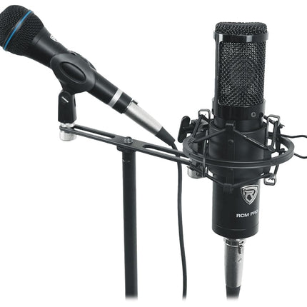 Rockville ACC-DM Dual Microphone Stand Adapter Bar, XY, Durable Steel, 5/8 & 3/8 Adapters, Adjustable Positioning, Perfect for Stereo Recording