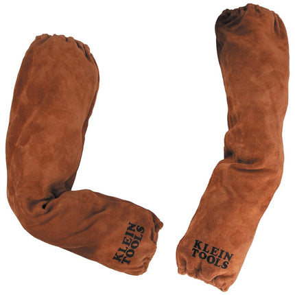 KLEIN TOOLS 60834 FR Leather Welding Sleeves, 61 Inches, Elastic Cuff, Brown, 1 Pair