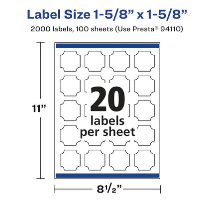 Avery Glossy Clear Square Scalloped Labels with Sure Feed, 1-5/8" x 1-5/8", 2,000 Glossy Clear Labels, Print-to-The-Edge, Laser/Inkjet Printable Labels