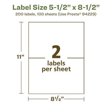 Avery EcoFriendly Matte White Recycled Rectangle Labels, 5.5" x 8.5", Matte White Labels, Permanent Adhesive, Laser/Inkjet Printable, 200 Total