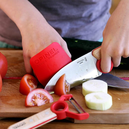 Opinel Le Petit Chef 3pc Set (Kitchen Knife S/S 10cm/Peeler/Finger Protector) Red