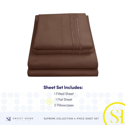 California King Sheet Sets - Breathable Luxury Sheets with Full Elastic & Secure Corner Straps Built in - 1800 Supreme Collection Cal King Deep Pocket Bedding Set, Sheet Set, California King, Brown
