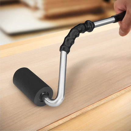 POWERTEC 71011 Curved Handle J Roller with Rubber Roller, 1-1/2 Inch by 3 Inch, Curved Handle Roller Professional Veneer Edge Banding and Floor Laminate Tool