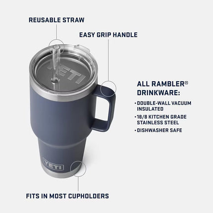 YETI Rambler 35 oz Tumbler with Handle and Straw Lid, Travel Mug Water Tumbler, Vacuum Insulated Cup with Handle, Stainless Steel, Cherry Blossom - Textured