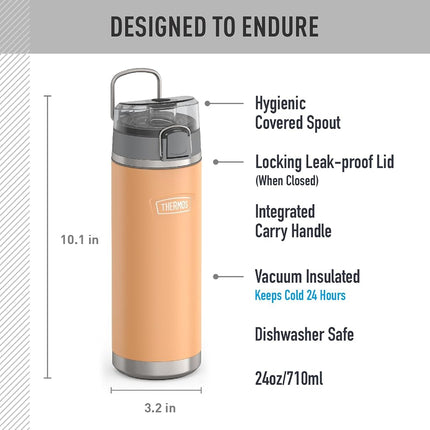 THERMOS ICON Series Stainless Steel Water Bottle with Spout - 24 Ounce, Melon - Vacuum Insulated Water Bottle with Lid