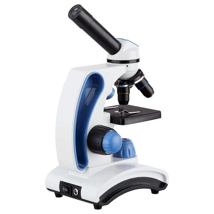 AmScope M162C-2L-PB10-WM"Awarded 2018 Best Students and Kids Microscope Kit" - 40X-1000X Dual Light All Metal Microscope with Slides and Microscope Book, Blue