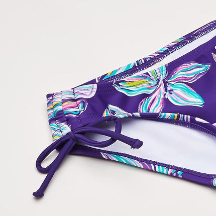Kanu Surf Traje de baño de 2 piezas tipo tankini con cuello halter y protección UPF 50 para niñas, Charlotte Floral Púrpura, 10