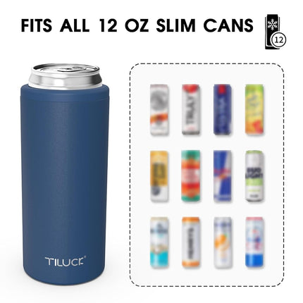 TILUCK Skinny Can Cooler, Stainless Steel Insulated Slim Cans, 12 oz