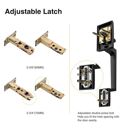 Brightify Black Front Door Handle with Door Lever, Matte Black, Modern Exterior Door Adjustable Deadbolt Lock Set with Single Cylinder, Reversible for Right&Left Handed