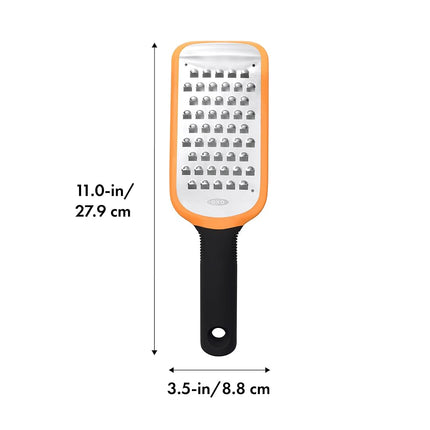 OXO Good Grips Etched Coarse Grater, Sharp Stainless Steel Blade for Cheese, Vegetables and More, Non-Slip Foot, Comfortable Soft Handle, Snap-On Cover, Handheld Kitchen Grater