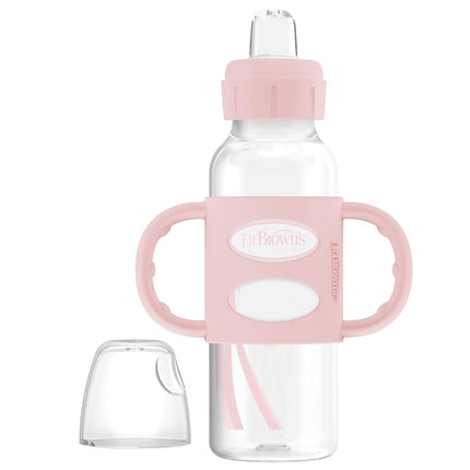 Dr. Brown’s Narrow Transitional Sippy Bottle with Silicone Handles 8oz 250mL Pink 1-Pack