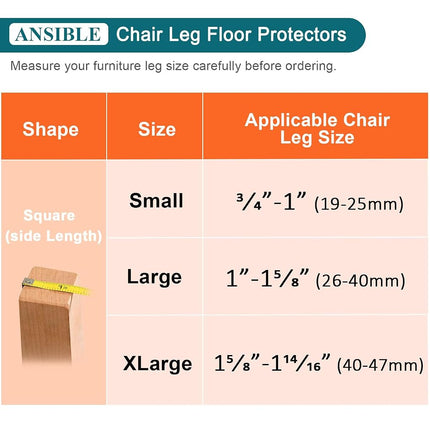 Ansible 24 pcs Square Large Chair Leg Floor Protectors, Furniture Felt Pads Silicone Covers caps for Chairs,Chair Leg Protectors for Hardwood Floors (Large fit:1.1''-1.45'')…