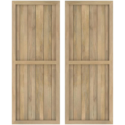 Ekena Millwork ARW101BF621X38UNH Americraft Six Exterior Real Wood Two Equal Panel Framed Board-n-Batten Shutters (Per Pair), 21"W x 38"H, Unfinished