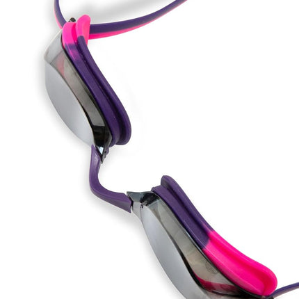 ARENA Unisex Kids Junior Python Swim Racing Goggles for Swimming Ages 6 to 12 Young Competitive Swimmers, Small Frame, Anti-Fog Mirror Lens, Silver/Shocking Pink/Plum