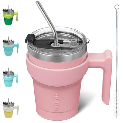 BJPKPK 10oz Tumbler with Handle Insulated Tumbler Cups with Lid and Straw Reusable Stainless Steel Double Wall Travel Mugs,Light Pink
