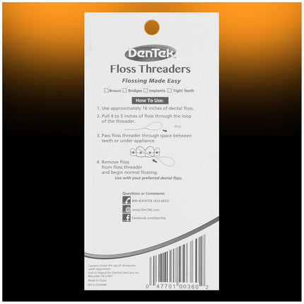 DenTek Floss Threaders | For Braces, Bridges, and Implants | 50 Count (Pack of 6)