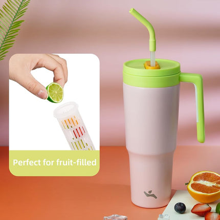 Gobelet isotherme Konokyo avec poignée et paille, bouteille d'eau en acier inoxydable sous vide de 40 OZ, tasse de voyage en métal avec diffuseur de fruits, cerise