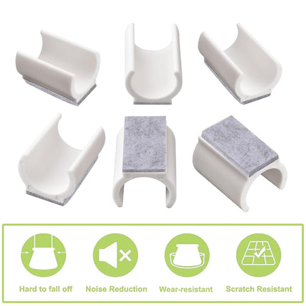 UFURMATE Chair Pads - 30 Pieces Plastic Felt Chair Leg Protectors U-Shaped Non-Slip for Round Sledge Base (24mm, White)