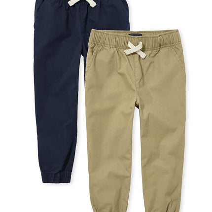 The Children's Place Pantalones jogger elásticos de niño, color lino/azul mareado, paquete de 2, talla 12 robusta