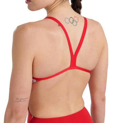 ARENA Women's Marbled Swimsuit, Red/Red Multi, 36 (EU)