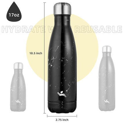 Konokyo Insulated Water Bottles,17oz Double Wall Stainless Steel Vacumm Metal Flask for Sports Travel,Marble-Midnight