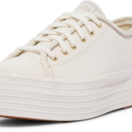 Keds Women's Triple Up Leather Sneaker, White/Gold