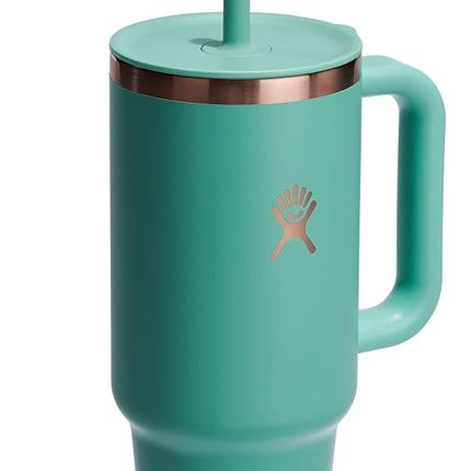Hydro Flask 40 Oz Travel Tumbler with Handle, Lid and Straw - Insulated Stainless Steel in 40 Oz Thyme Green Rose Gold