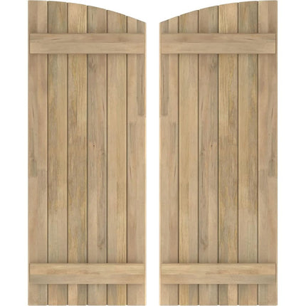 Ekena Millwork ARW101BE621X40UNH Americraft Six 2 Exterior Real Wood Joined Board-n-Batten Shutters w/Elliptical Top (Per Pair), 21"W x 40"H, Unfinished