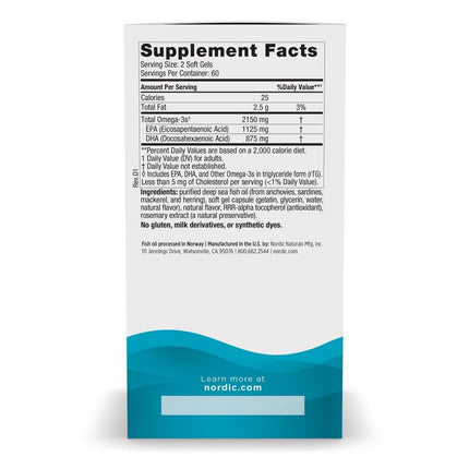 Nordic Naturals Ultimate Omega 2X, Lemon Flavor - 2150 mg Omega-3-120 Soft Gels - High-Potency Omega-3 Fish Oil with EPA & DHA - Promotes Brain & Heart Health - Non-GMO - 60 Servings