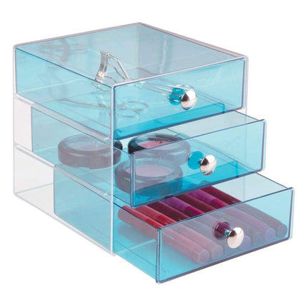InterDesign 3 Drawer Storage Organizer for Cosmetics, Makeup, Beauty Products and Office Supplies, Aqua