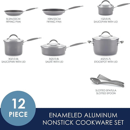 Rachael Ray - 16802 Juego de ollas y sartenes antiadherentes Rachael Ray Cucina, 12 piezas, Gris Sal Marina