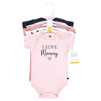 Hudson Baby Baby Cotton Bodysuits, Girl Mommy Pink Navy, 3-6 Months