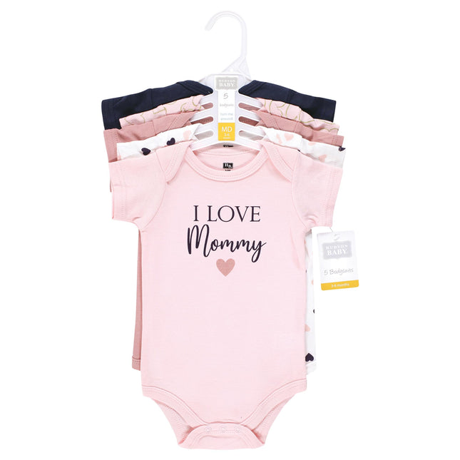 Hudson Baby Lot de bodies en coton pour bébé, motif Mommy Rose Marine pour fille, 9-12 Mois